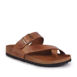 Fausto Men's Tan Cross Strap Sandals-image-2