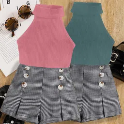 DEL LUNA Girls Pack of 2 Checked Embellished Cotton Dress-48