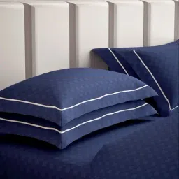 Mulberry Living Cotton Urban Grid Navy 300 TC Set of 2 Pillow Covers-image-11