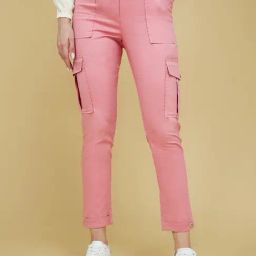 Life With Pockets Pink Polyester High Waist Regular Length Trouser-image-5