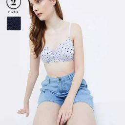 Ginger by Lifestyle Navy & Sky Blue Cotton Printed Bras - Pack Of 2-picture-20