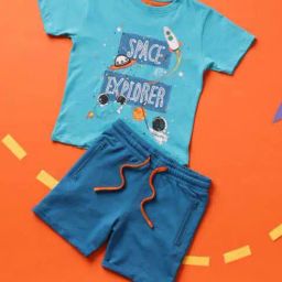 TOTLE Boys Turquoise Blue Cotton Space Explorer Interactive T-Shirt-image-40