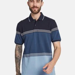 Octave Air-Force Regular Fit Striped Polo T-Shirt-image-27