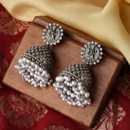 Teejh Ethnic Nandika Silver Oxidized Jhumki Earrings-image-26