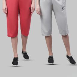Vimal Jonney Pink & Light Grey Mid Rise Capris - Pack of 2-image-25