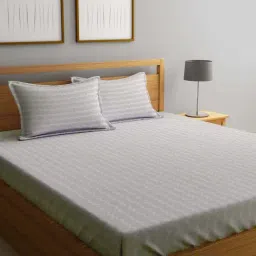 Klotthe Beige Cotton Blend 300 TC Double Bedsheet With 2 Pillow Covers-image-71