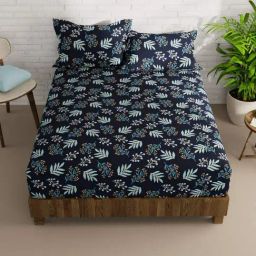 Bianca KOPA Extra Smooth Floral Navy Blue 152 TC Microfibre Double Bedsheet with 2 Pillow Covers-image-69