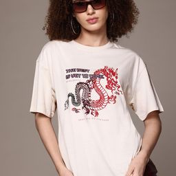 Roadster The Lifestyle Co Printed Drop-Shoulder Sleeves Pure Cotton T-shirt-image-64