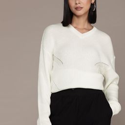 Roadster Women Self Design Cable Knit Pullover Sweater-image-82