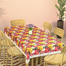 Kuber Industries White & Yellow Floral Waterproof 6-Seater Table Cover-image-78