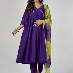 Anouk Rustic Women Ethnic Motifs Embroidered Pleated Mirror Work Kurta with Trousers & With Dupatta-image-92