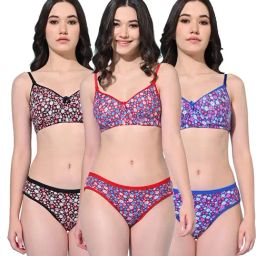 FIMS Red & Blue Floral Print Bra Panty Sets - Pack Of 3-27