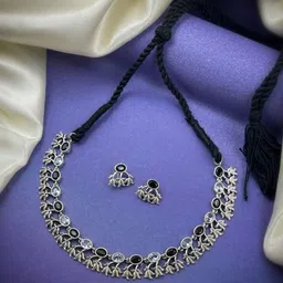 NAMAN ARTS Silver-Plated Stone Studded Oxidised Jewellery Set-picture-11