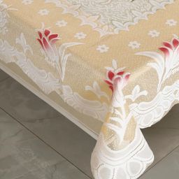 Homerz Beige Floral Cotton 4-Seater Table Cover-54