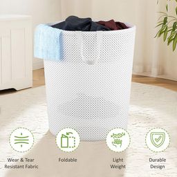 Kuber Industries White Textured Foldable & Reusable Laundry Bag With Handles image 4