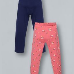 Plum Tree Floral Printed And Solid Leggings Pack Of 2 -CoralNavy-image-64
