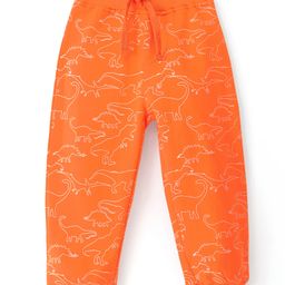 Babyhug Cotton Looper Knit Full Length Lounge Pant Dino Print - Orange-picture-20