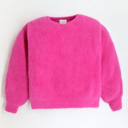 Cherry Crumble By Nitt Hyman Puff Full Sleeves Fur Embellished Solid   Sweater - Hot Pink-image-94