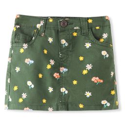 Babyhug Cotton Lycra Woven Mid Thigh Floral Printed Stretchable Skirt - Olive Green-image-92