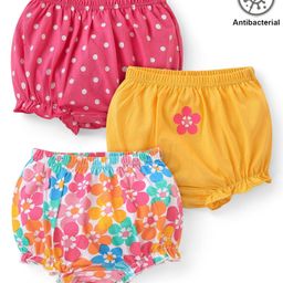 Babyhug 100% Cotton Knit Polka Dots & Floral Printed Antibacterial Bloomer Pack of 3 - Yellow & Pink-image-68