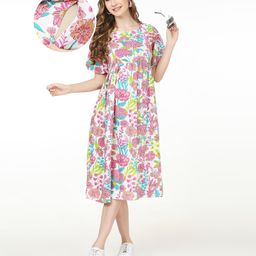 Bella Mama Woven Balloon Sleeves Maternity Dress with Pocket Floral Print - Multicolour-image-83