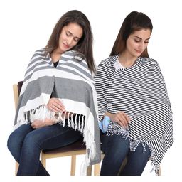 Lulamom Multi-Purpose Breast Feeding Nursing Striped Shawl - Pack of 2 (Navy & Black )-image-98