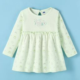Simply Interlock Full Sleeves Frock With Teddy Print - Light Green-picture-48