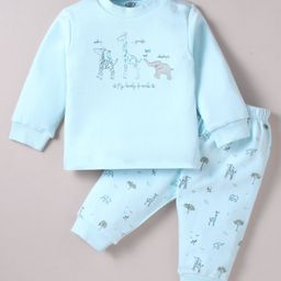 Zero Interlock Knit Full Sleeves Animal Printed T-Shirt & Lounge Pant Set - Aqua Blue-image-20