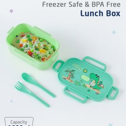 ZOE Lunch Box with Spoon Fork & Dino Print - Green-11