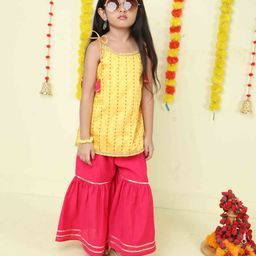 The Magic Wand Sleeveless Abstract Foil Printed & Lace Embellished Kurta Sharara Set - Yellow-picture-23