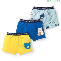 Babyoye Cotton Elastane Knit Trunks With Bear Print Pack Of 3 - Blue Yellow & Light Blue-image-52