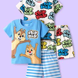 Babyhug Disney Single Jersey Knit Half Sleeves Shorts Night Suit with Chip & Dale Print Pack of 2 - Light Blue & White-image-78