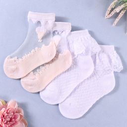 KIDLINGSS Pack Of 2 Hot Air Balloon Designed & Lace Detailed Socks - Peach & White-image-83