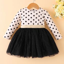 Mark & Mia Full Sleeves Shimmered Party Dress with Polka Dots Print - Beige & Black-picture-41