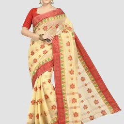 Crochetin Floral Pure Cotton Taant Saree-image-33