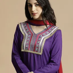 Anouk Geometric Embroidered Thread Work A-Line Kurta With Trousers & Dupatta image 5