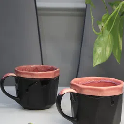 MODEFE Pink & Black Solid Ceramic Glossy Mugs Set of Cups and Mugs-2