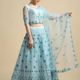 Warthy Ent Embroidered Mirror Work Semi-Stitched Lehenga & Unstitched Blouse With Dupatta-picture-47