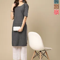Anouk Rustic Women Pack OF-4 Ethnic Motif Printed Pure Crepe Straight Kurta-image-29