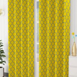 Trance Home Linen Mustard & Blue Set of 2 Geometric Long Door Curtain-12
