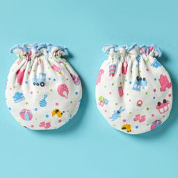 Ben Benny 100% Cotton Knit Mittens with Floral & Vehicle Print Pack of 6 - Multicolor image 5