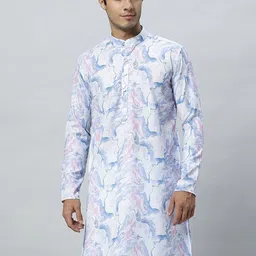 GLOBALRANG Abstract Printed Band Collar Pure Cotton Straight Kurta-picture-8