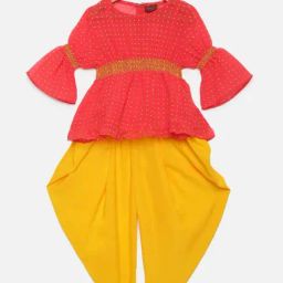 TWISHA Kids Coral Red & Yellow Printed Top Set-image-93