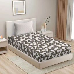 HOSTA HOMES Brown & White Cotton 280 TC Single Bedsheet with 1 Pillow cover-picture-46