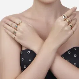 Zaveri Pearls Set of 15 Gold Tone Contemporary Stackable Rings-ZPFK13638-image-67