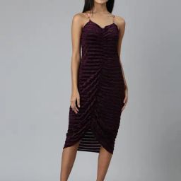SHOWOFF Purple Velvet Regular Fit Bodycon Dress-image-27