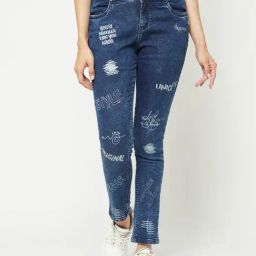 Crimsoune Club Navy Blended Printed Slim Fit Mid Rise Jeans-picture-26