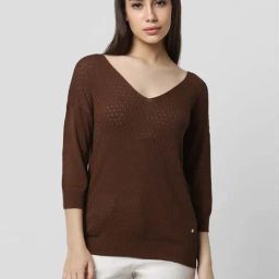 Van Heusen Brown Self Pattern Sweater-image-92