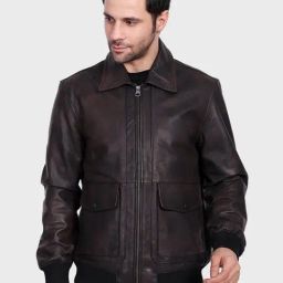 Justanned Brown Solid Leather Jacket-image-61