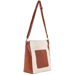 Toteteca White & Tan Color Block Medium Shoulder Handbag image 5